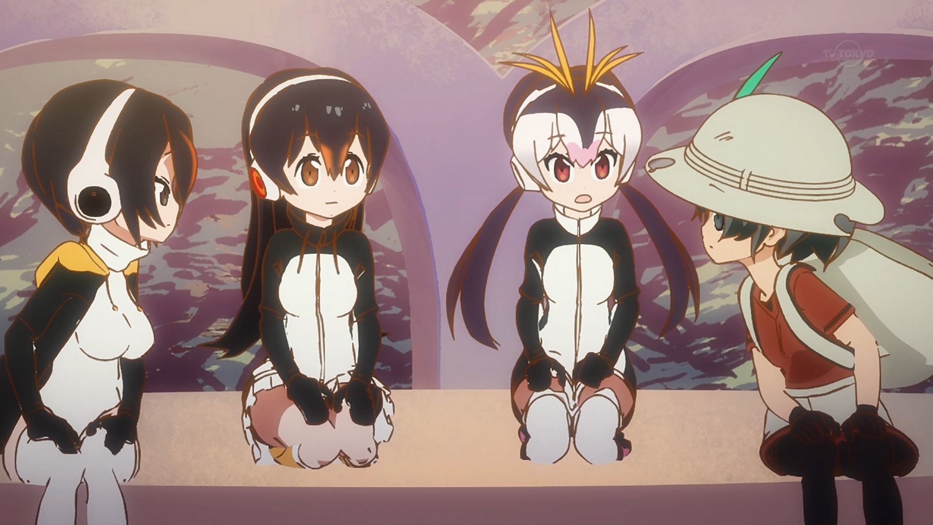 ロイヤルペンギンとジェンツーペンギンとコウテイペンギンとかばん(けものフレンズ8話画像)